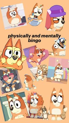 an image of some cartoon animals with different expressions on them and the caption says, physically and mentally bingo