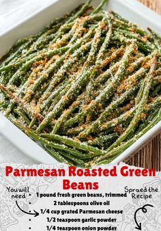 parmesan roasted green beans in a casserole dish
