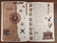 an open book with pictures and words on it