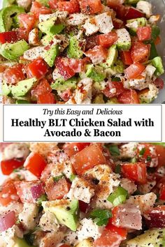 this healthy blt chicken salad with avocado and bacon is ready to be eaten