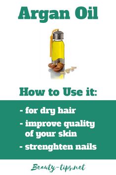 Argan Oil Benefits. Read about healing benefits of argan oil, how it helps to fight aging, what medicinal benefits it offers and how to use it for dry hair, to improve quality of your skin and how it can help to strenghten your nails: http://www.beauty-tips.net/benefits-of-argan-oil-how-to-use-it-for-skin-hair-nails/ What Is Argan Oil Used For, What Is Argan Oil Good For, Natural Argan Oil Uses, Best Argan Oil For Dry Skin, Argan Oil Beauty Benefits, What Are The Benefits Of Argan Oil, Argan Oil Benefits For Skin, Benefits Of Argan Oil For Hair, Uses For Argan Oil