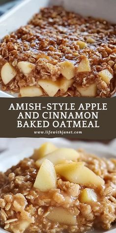 an image of baked oatmeal with apples on top