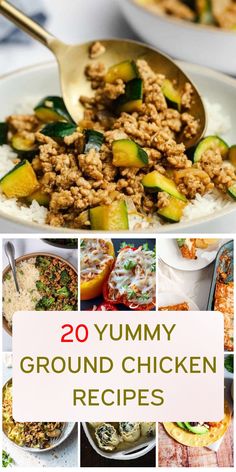 the collage shows different types of food in bowls, including rice and other foods