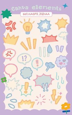 a poster with different types of speech bubbles and stars on the bottom right hand corner
