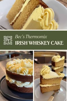 there is a collage of pictures with different types of cakes on the plate and in the background