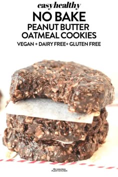 no bake peanut butter oatmeal cookies stacked on top of each other