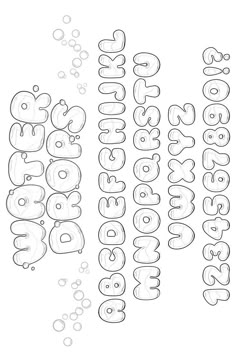 the words happy birthday are drawn in different font styles and colors, along with bubbles