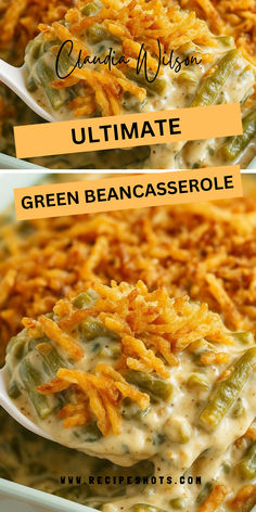 green bean casserole with cheese on top