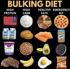 Bulking Foods List, Foods To Eat For Bulking, Food For Bulking, Foods For Bulking, Food To Eat When Bulking, Best Bulking Foods, Bulking Foods, Groceries For Bulking, Bulking Meal Prep