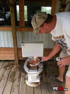 a man standing over a toilet with food on it