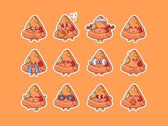 some stickers with different types of food on them
