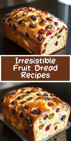 a loaf of fresh fruit bread sitting on top of a counter