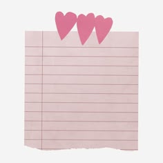 a piece of pink paper with hearts on top and lined in lines, against a white background
