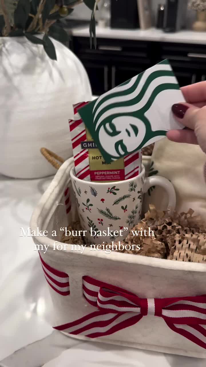 Comment “BURR BASKET” for links! 🎀 Make a “burr basket” with us for our neighbors! The kids and I made these baskets for our neighbors and had so much fun! We wanted to spread a little Christmas cheer on our street and hope they love it! The kids were so excited to do this and it made me so happy to see how much they love to give to others. We have six neighbors on our street, some have kids so we included some kid friendly crafts and gifts too. See my stories to see the kids drop these ...