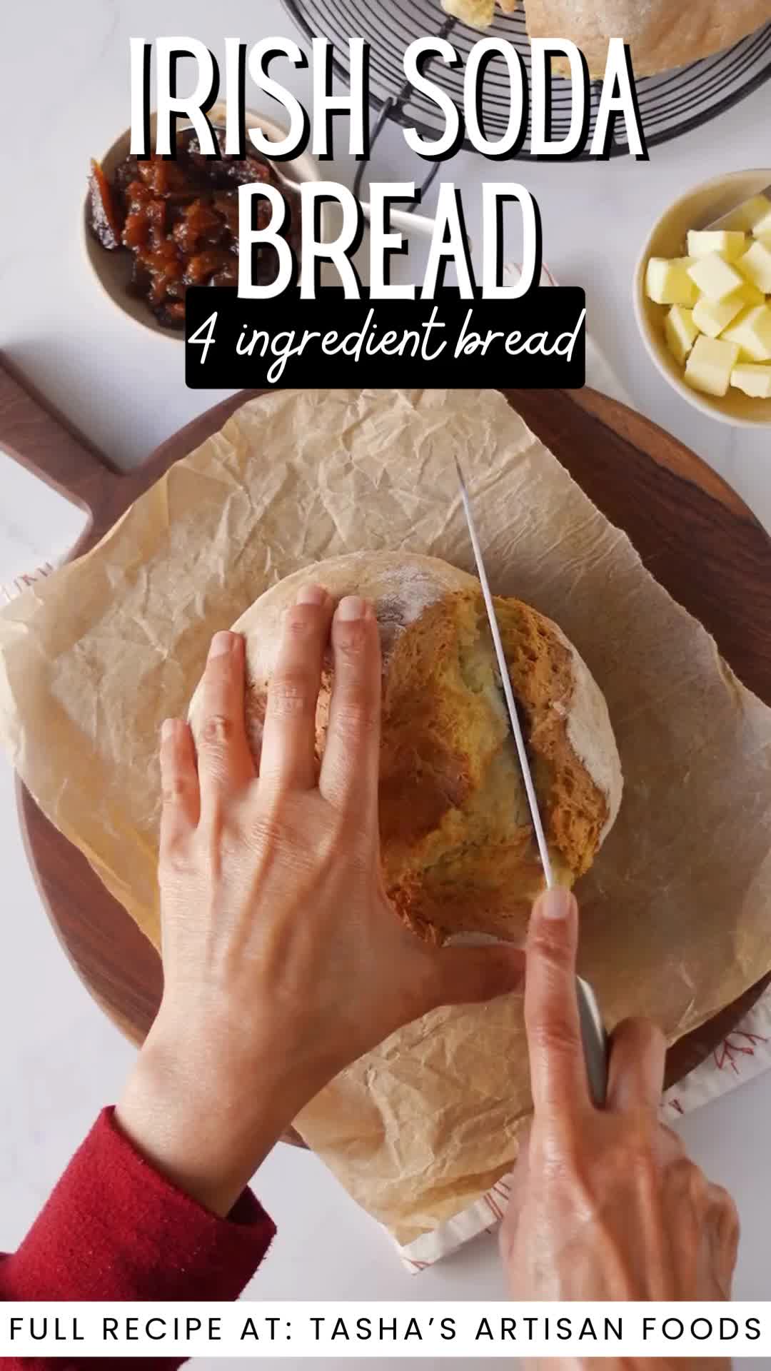 This contains: homemade bread being made with text overlay that reads 'irish soda bread 4 ingredient bread'