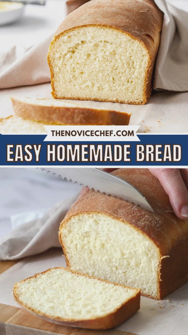 This contains an image of: Easy Homemade Bread Recipe | Perfect SOFT Sandwich Bread!