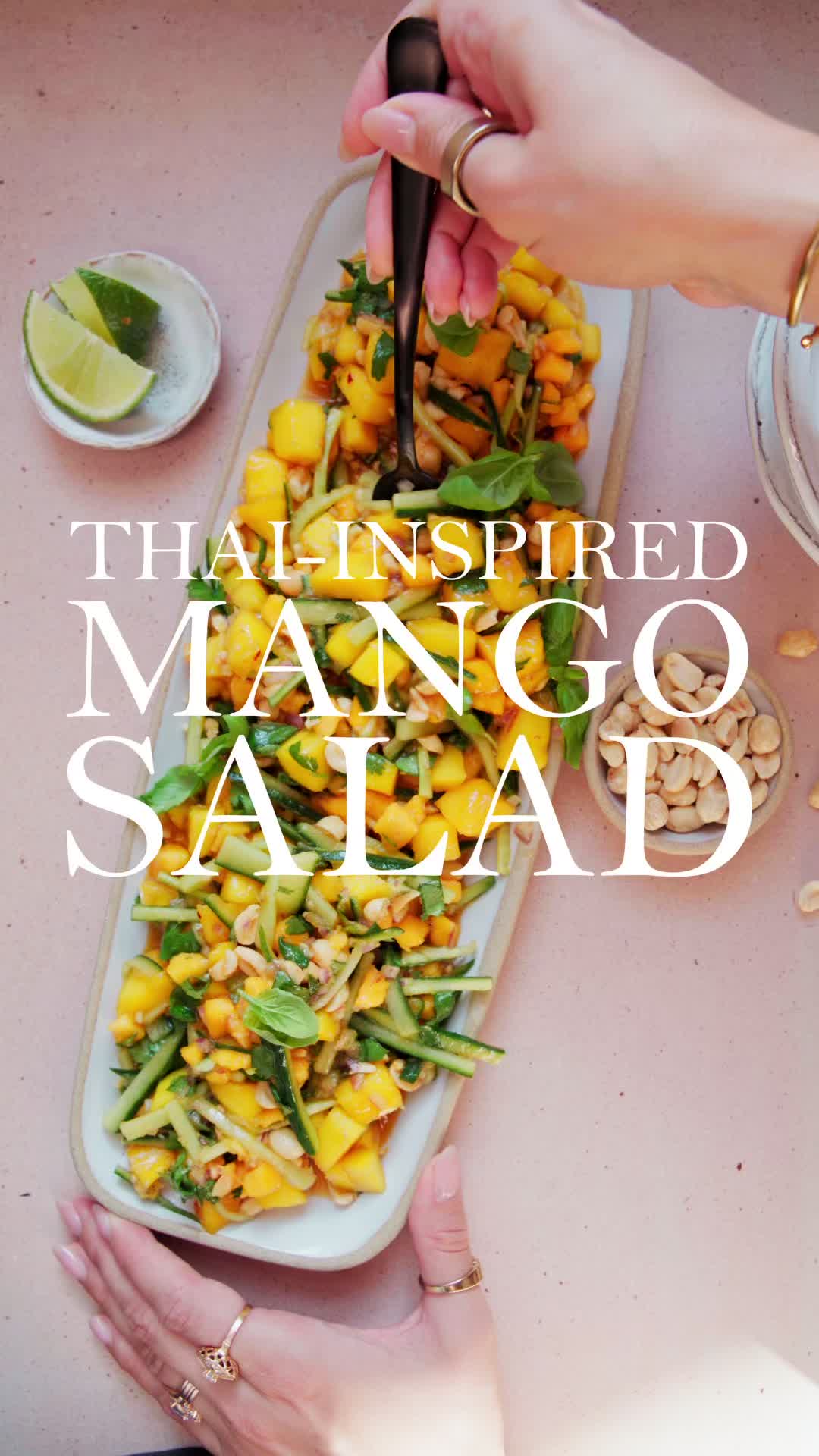 This mango salad is Thai-inspired and full of delicious savory and sweet ingredients that make it fresh and perfect for the warmer weather.