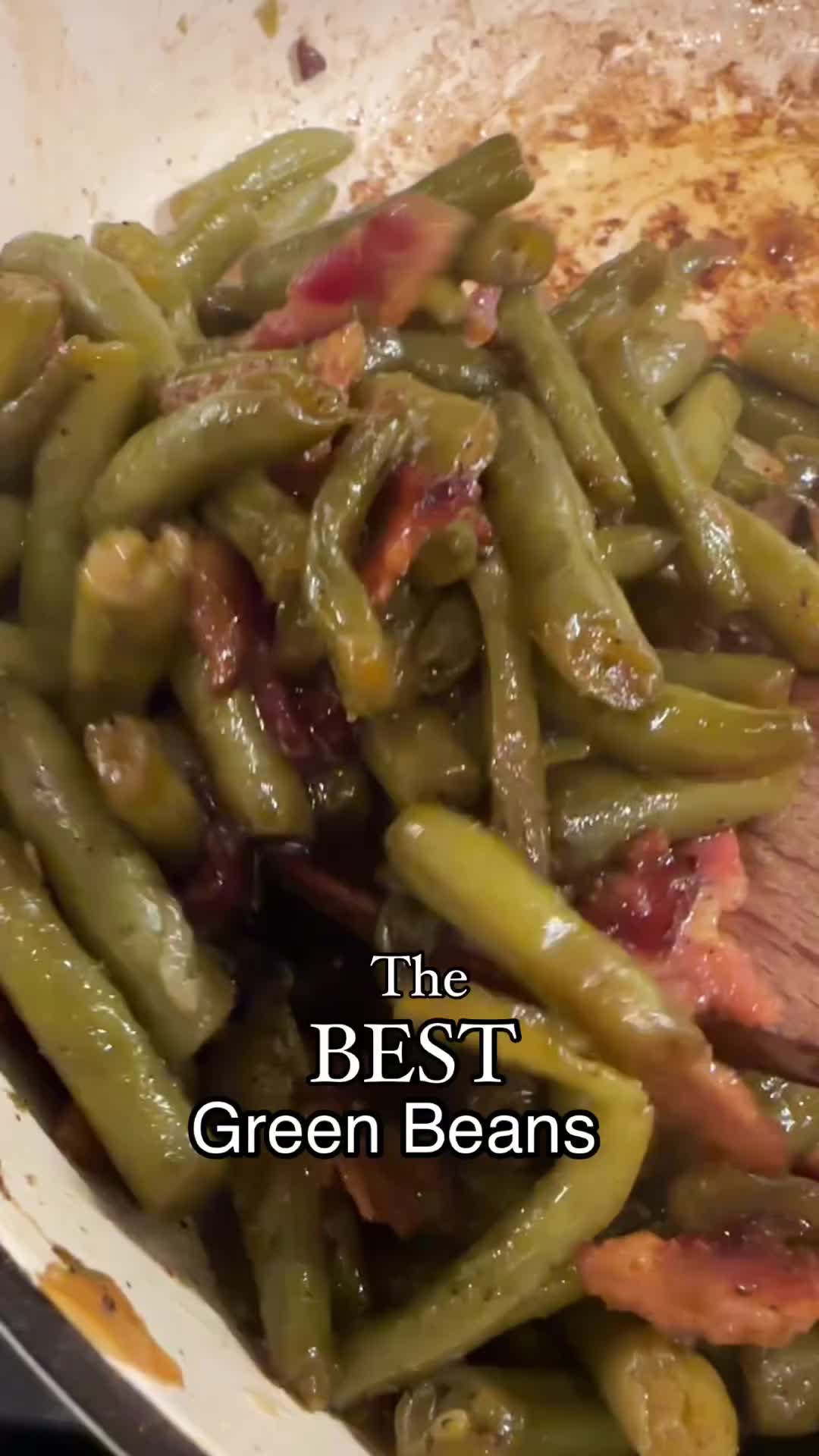 The best green beans, EVER! ⭐️⭐️⭐️⭐️⭐️ ✨Comment “beans” for the recipe. ✨ This green bean recipe has a sweet and salty flavor with the brown sugar, bacon, soy sauce and Worcestershire sauce (and spices). Even my 10 year (green bean hater) was asking for more! This recipe is quick enough for a weeknight dinner because it uses canned green beans, and it’s delicious enough to make and show off for the holidays! #greenbeans #greenbean #sidedish #holidayrecipes #fallrecipes #easydinners