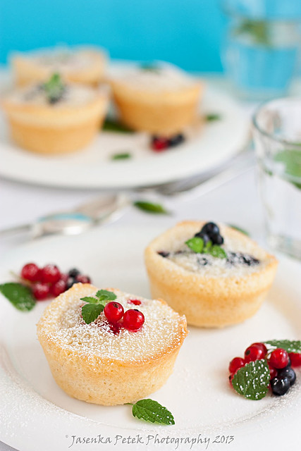 Friands with blueberries and red currants
