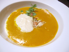 Carrot Soup: Dungeness Crab, Cauliflower Mousse, Coriander Carrot Soup: Dungeness Crab, Cauliflower Mousse, Coriander