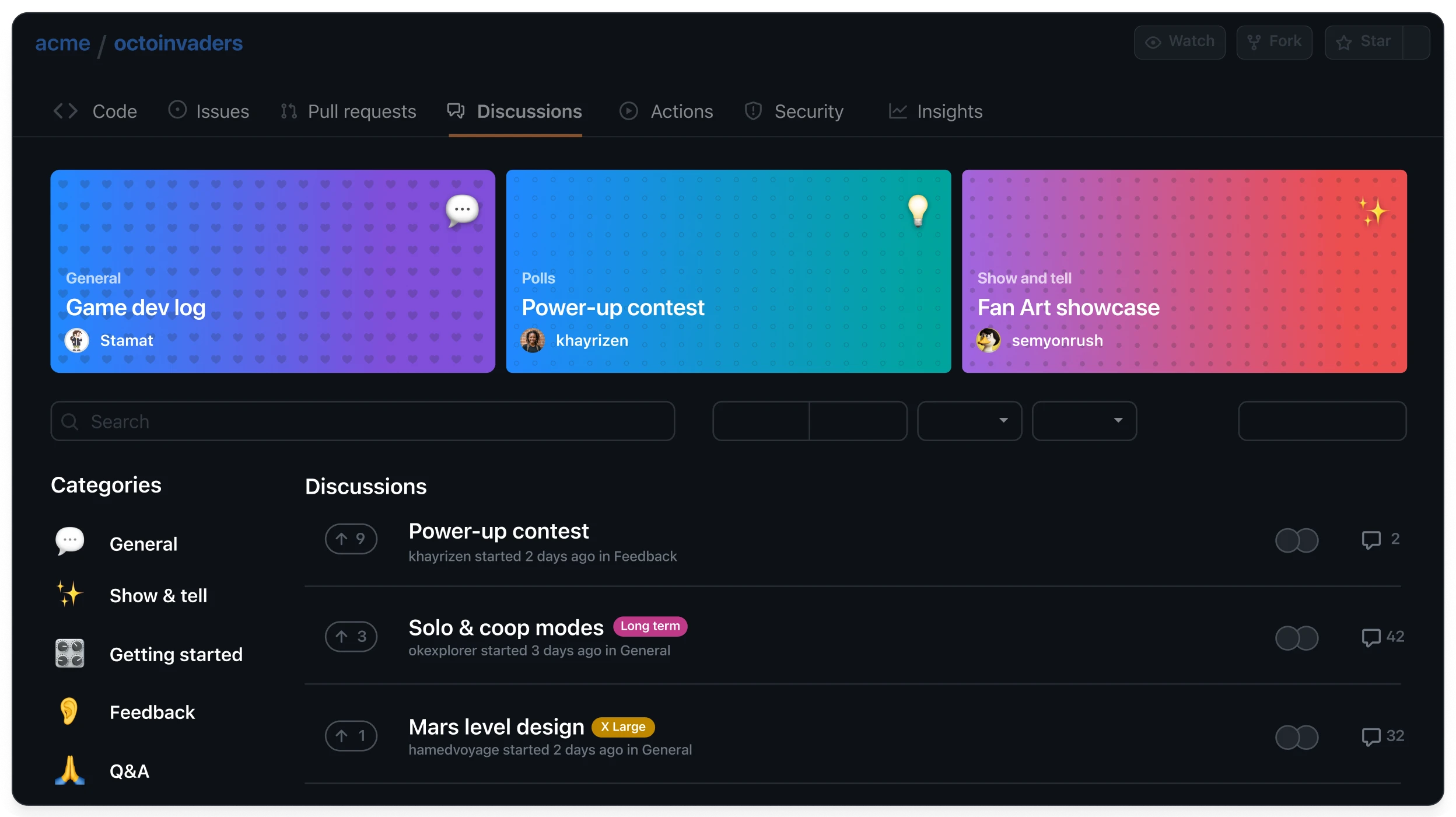 This image shows an organized discussion board interface for game development topics. It highlights different areas of interest within game development and showcases an active community engaging in various discussions.