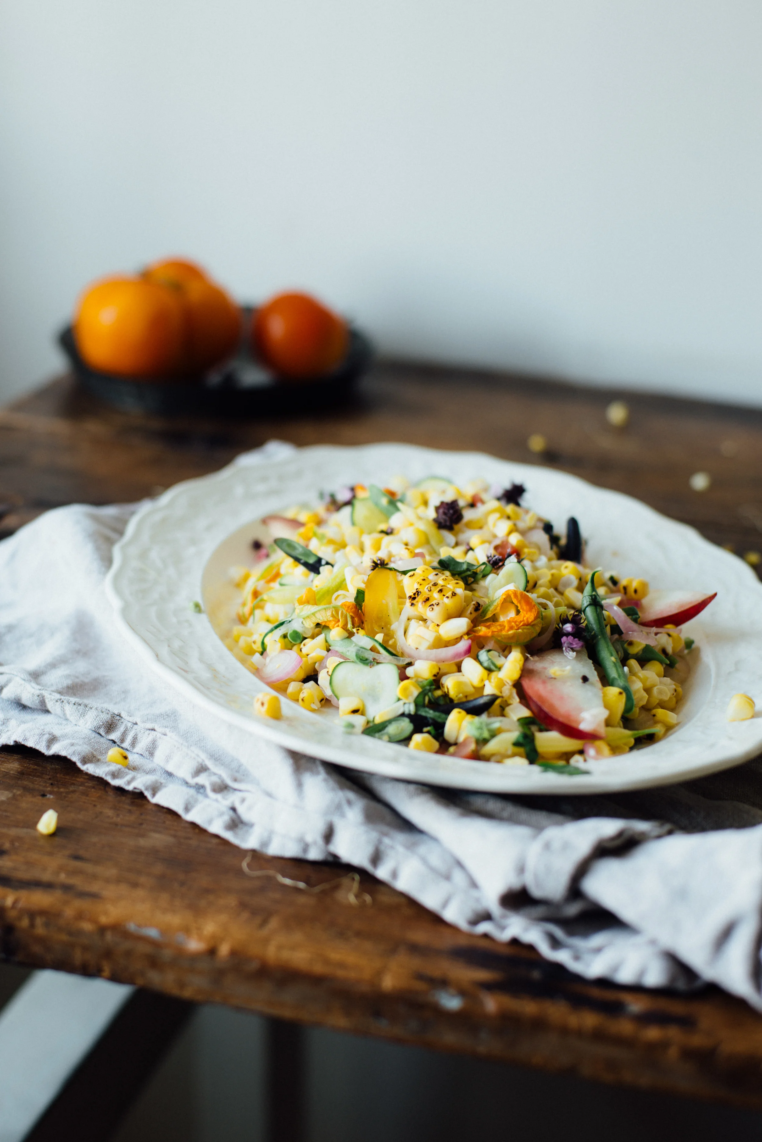 pickled corn succotash salad w/ heirloom beans + white nectarine | dolly and oatmeal