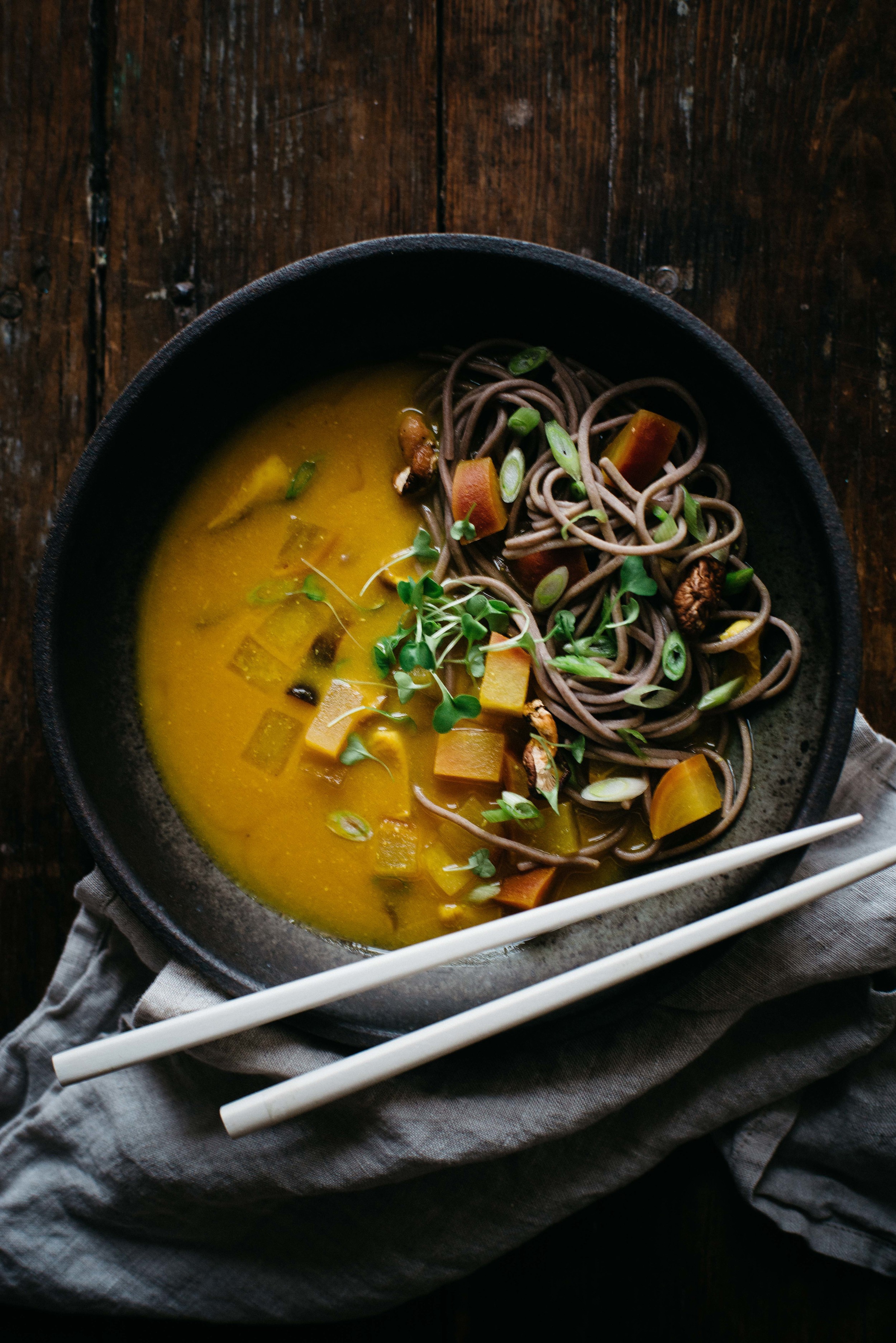 turmeric-miso soup w/ soba, shiitakes + turnips | dolly and oatmeal