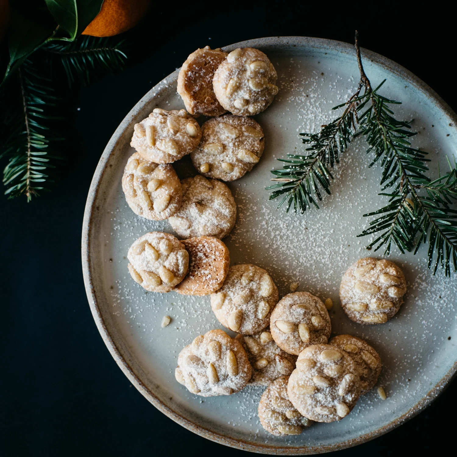 satsuma &amp; roasemary pignoli nut cookies