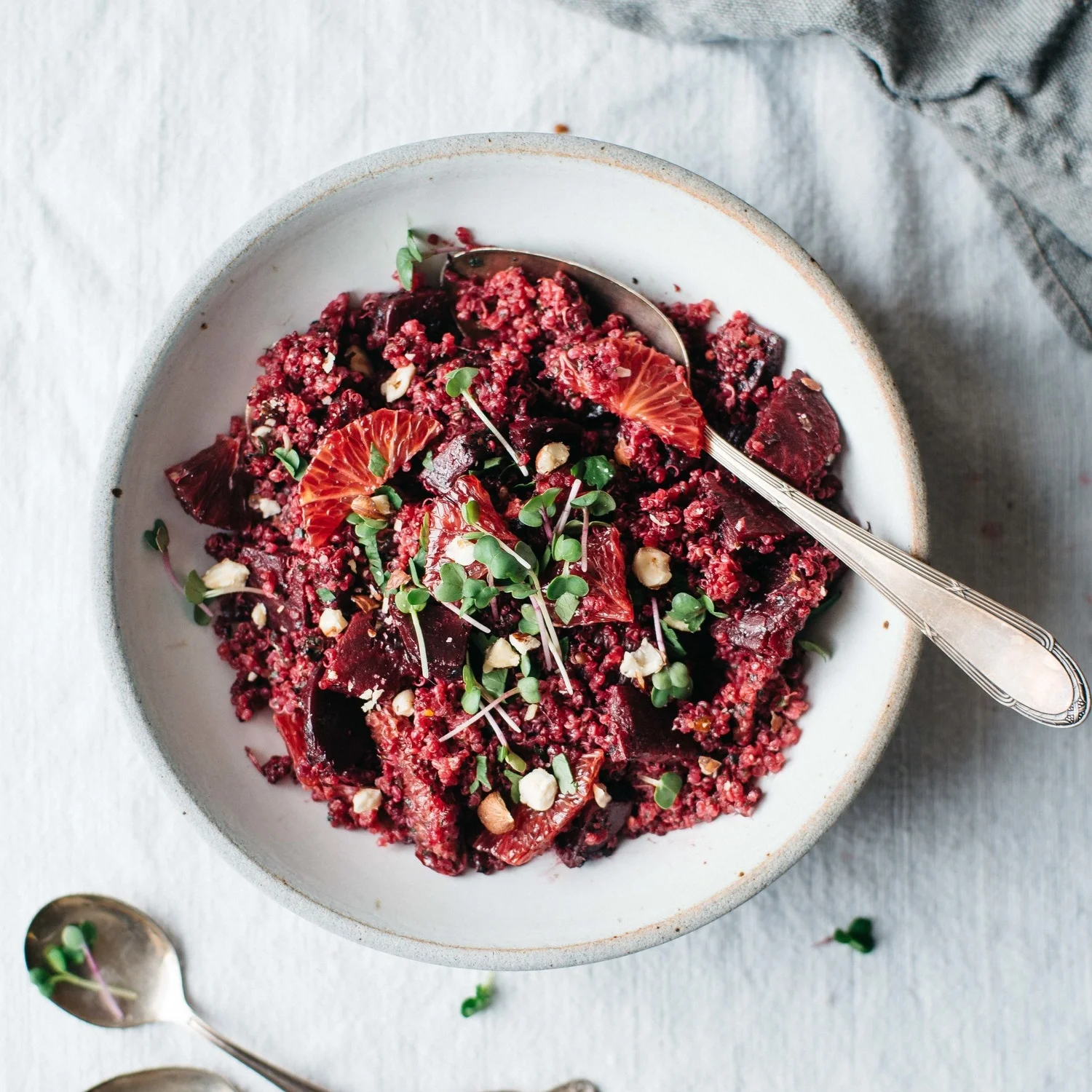 pink quinoa salad w/ beets, blood orange &amp; chimichurri