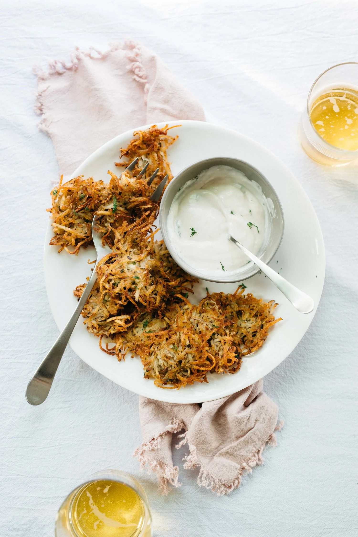 potato latkes w/ horseradish, shallots &amp; herbs