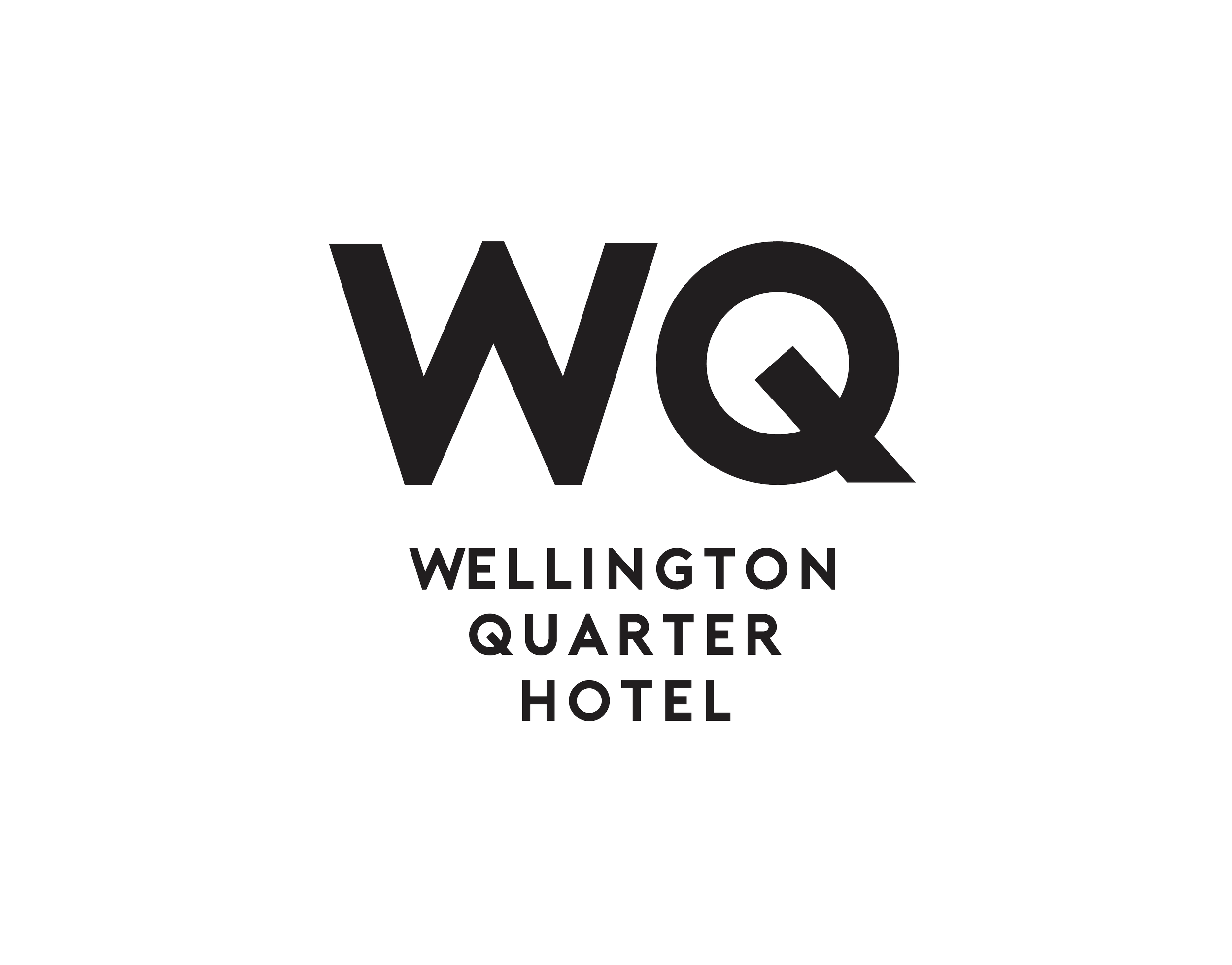 Wellington Quarter Hotel logo featuring the bold WQ monogram on a yellow map of Wellington, New Zealand.