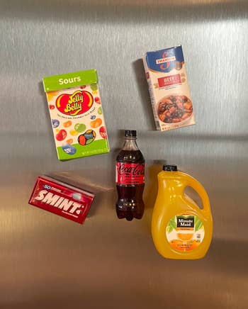 five mini brands on fridge