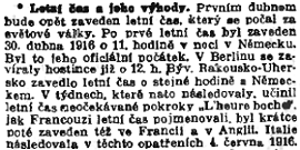 Oznámení o zavedení letního času v roce 1940 (Národní politika 16. března 1940)
