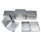 Thintinick 12 Pieces Rectangular Metal Empty Hinged Tins Containers Basic Necessities Home Storage Organizer Mini Box Set, 4.5 x 3.3 x 0.87 inches (Silver)