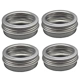Moyishi Clear Top Round Tin 4oz PET Silver Metal Aluminum Jar w/aluminum Cover Mini Jar (Pack of 4