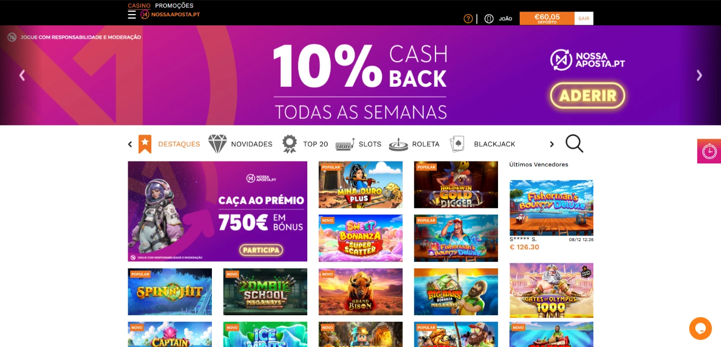 Homepage da Nossa Aposta