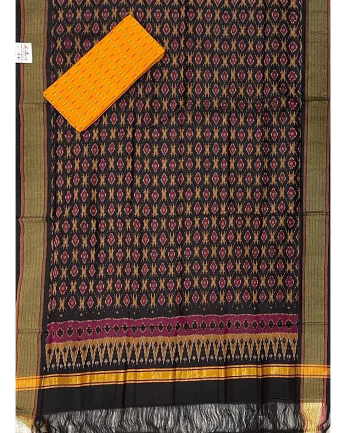 IKAT SICO BLACK WITH YELLOW COLOR DRESS MATERIAL-A16 - pochampallysarees.com