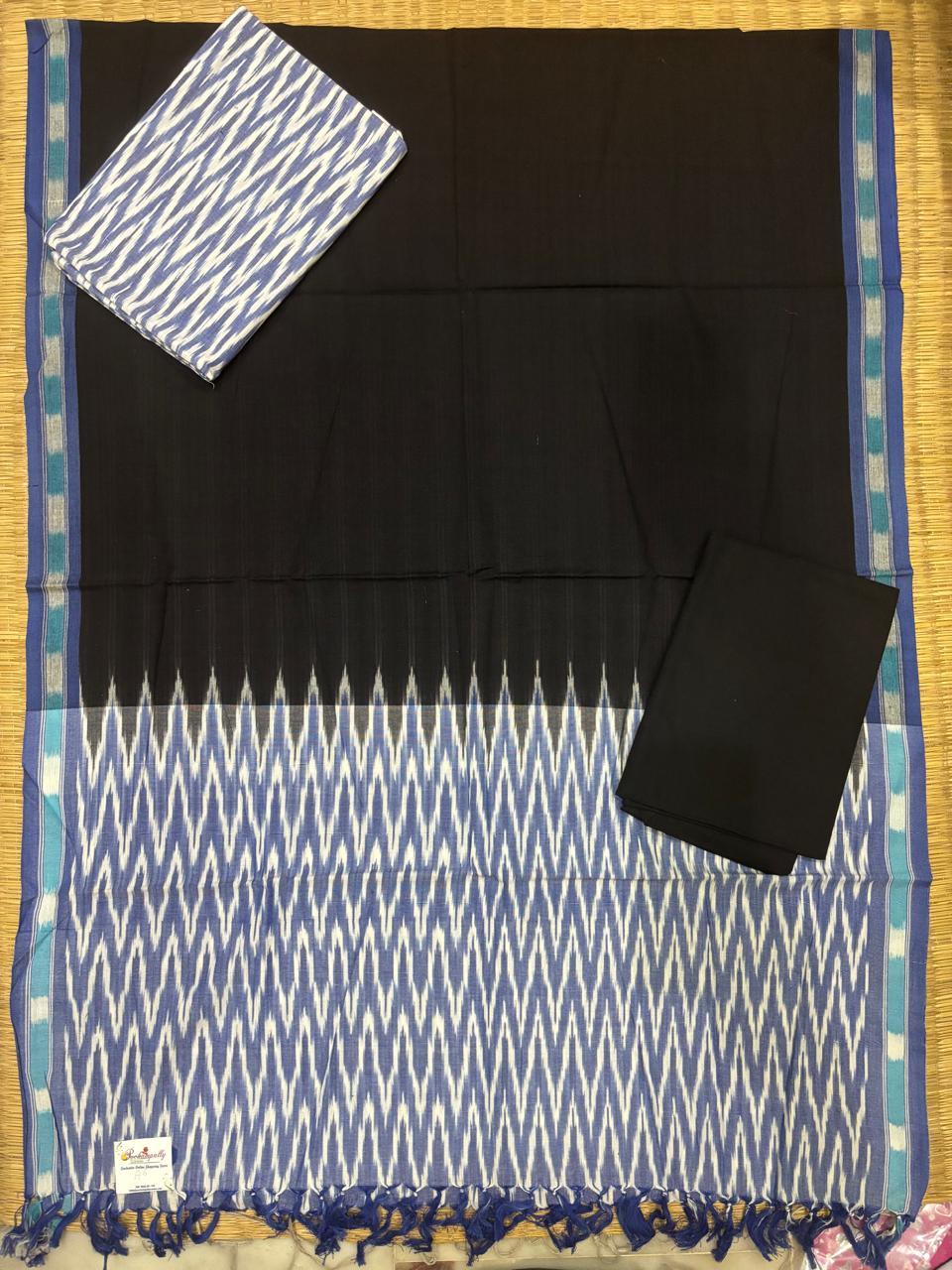 Ikkat Dress Material Black White - pochampallysarees.com