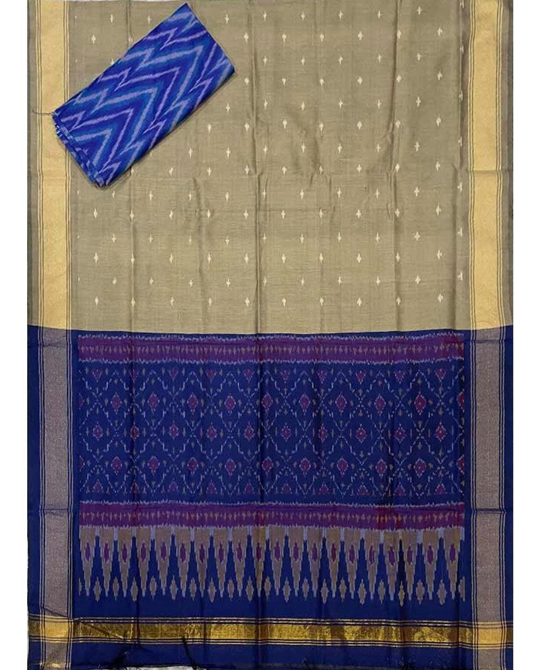 IKKAT SICO BLUE WITH CREAM COLOR DRESS MATERIAL-ICSD6 - pochampallysarees.com