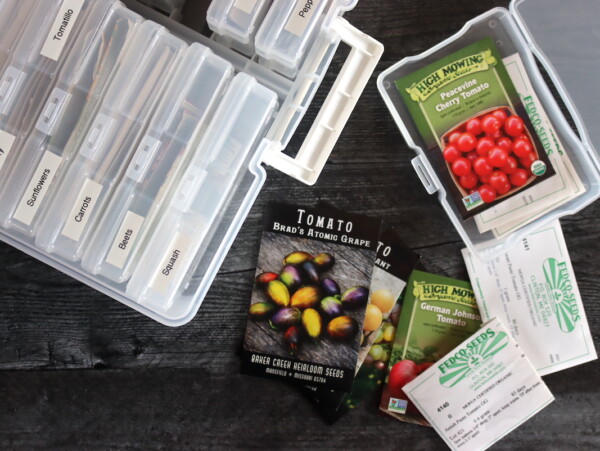 Seed Storage that organizes seed packets by type