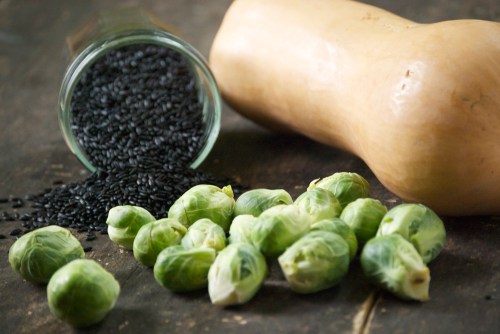 Ginger Sesame Butternut Squash, Brussel Sprouts, and Black Rice | Relishing It