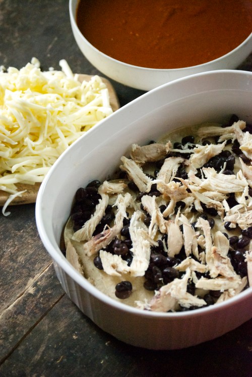 Enchilada Bake with Butternut Squash, Black Beans, and Shredded Chicken | Relishing It