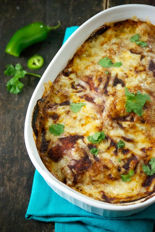 Enchilada Bake with Butternut Squash, Black Beans, and Shredded Chicken | Relishing It