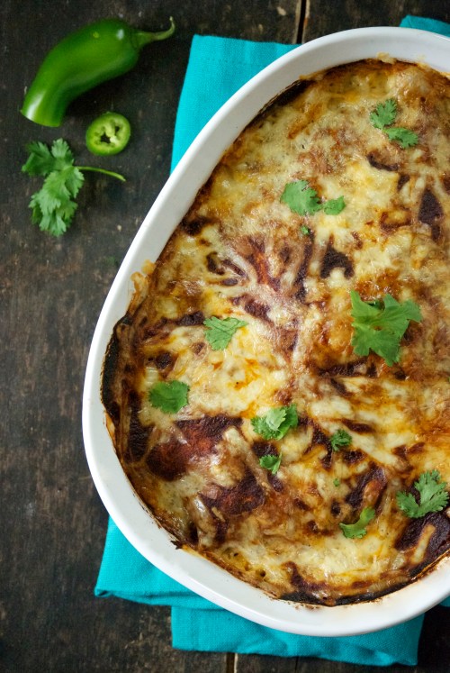 Enchilada Bake with Butternut Squash, Black Beans, and Shredded Chicken | Relishing It