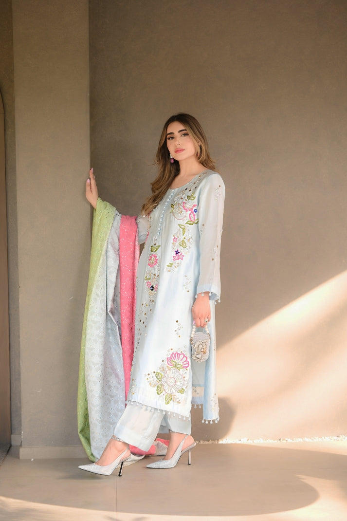 Soft Blue Twinkle Glee 3 Piece Organza Dress – RJ’s Pret