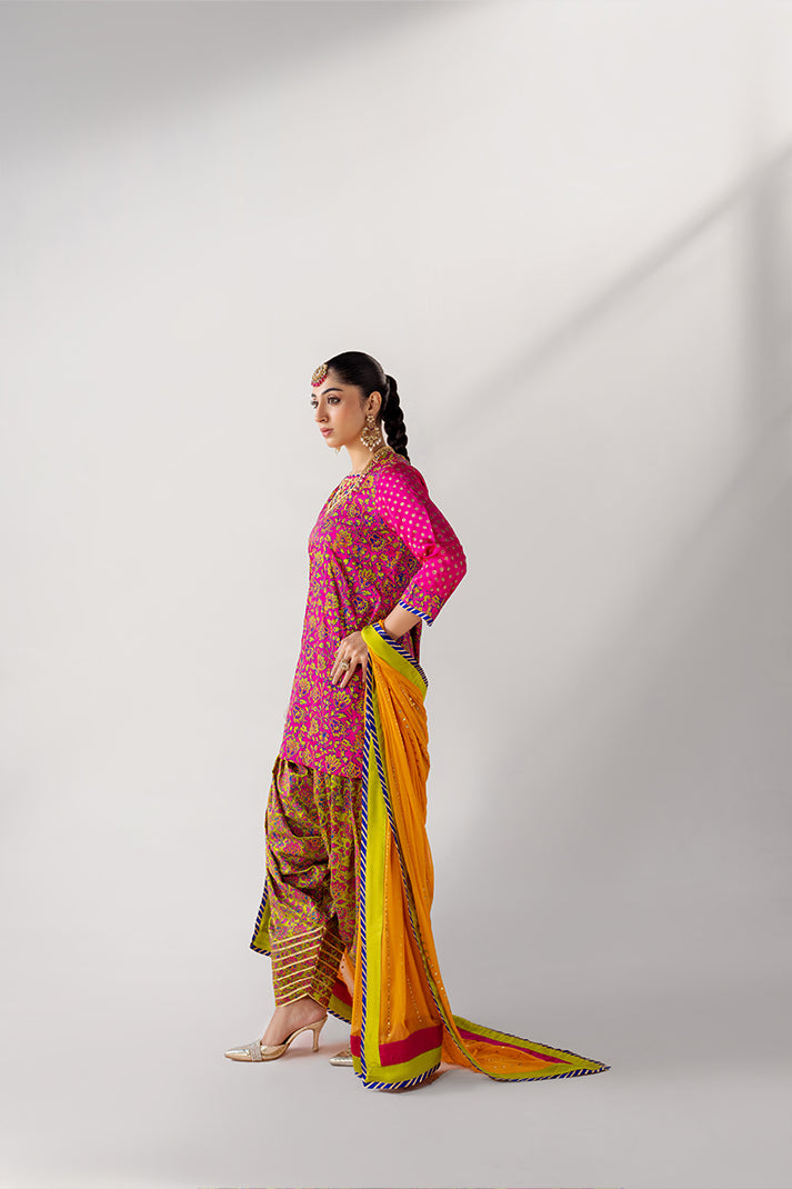 Vivid Laila – Elegant Silk Outfit with Embroidered Details