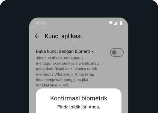 tangkapan layar dari pengaturan kunci privasi di aplikasi whatsapp untuk menggunakan Face atau Touch ID dan Kunci Sidik Jari