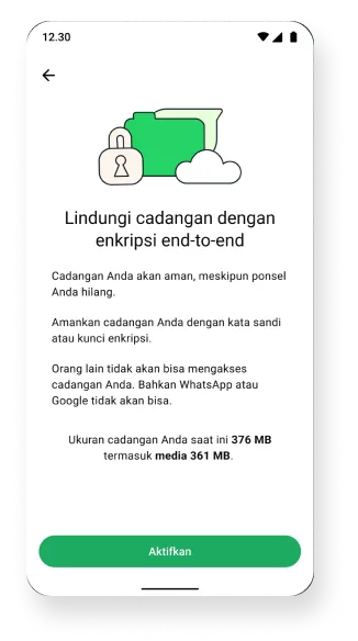 tangkapan layar dari fitur pencadangan enkripsi end-to-end yang berjalan di latar belakang