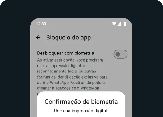 captura de tela das configurações de privacidade de bloqueio no app WhatsApp para usar o Face ou Touch ID e o bloqueio por impressão digital