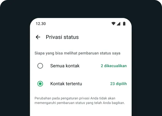 tangkapan layar pengaturan privasi status di aplikasi whatsapp